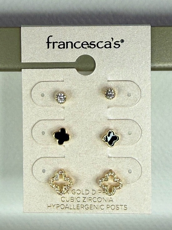 Francesca's Collections Jewelry - francesca's 14 Gold Dipped & Black Clover Stud Earring Set of 3 Pair